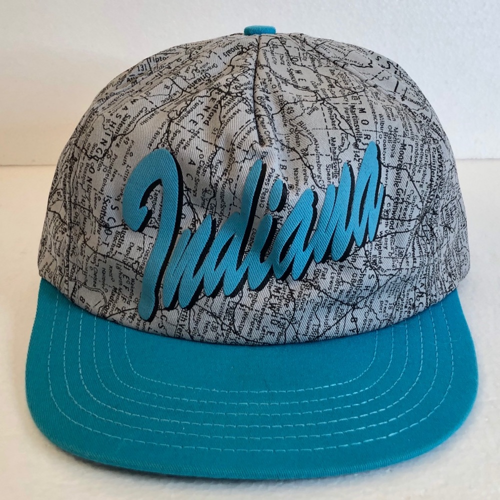 Vintage Indiana Teal Map Snapback Trucker Cap Hat